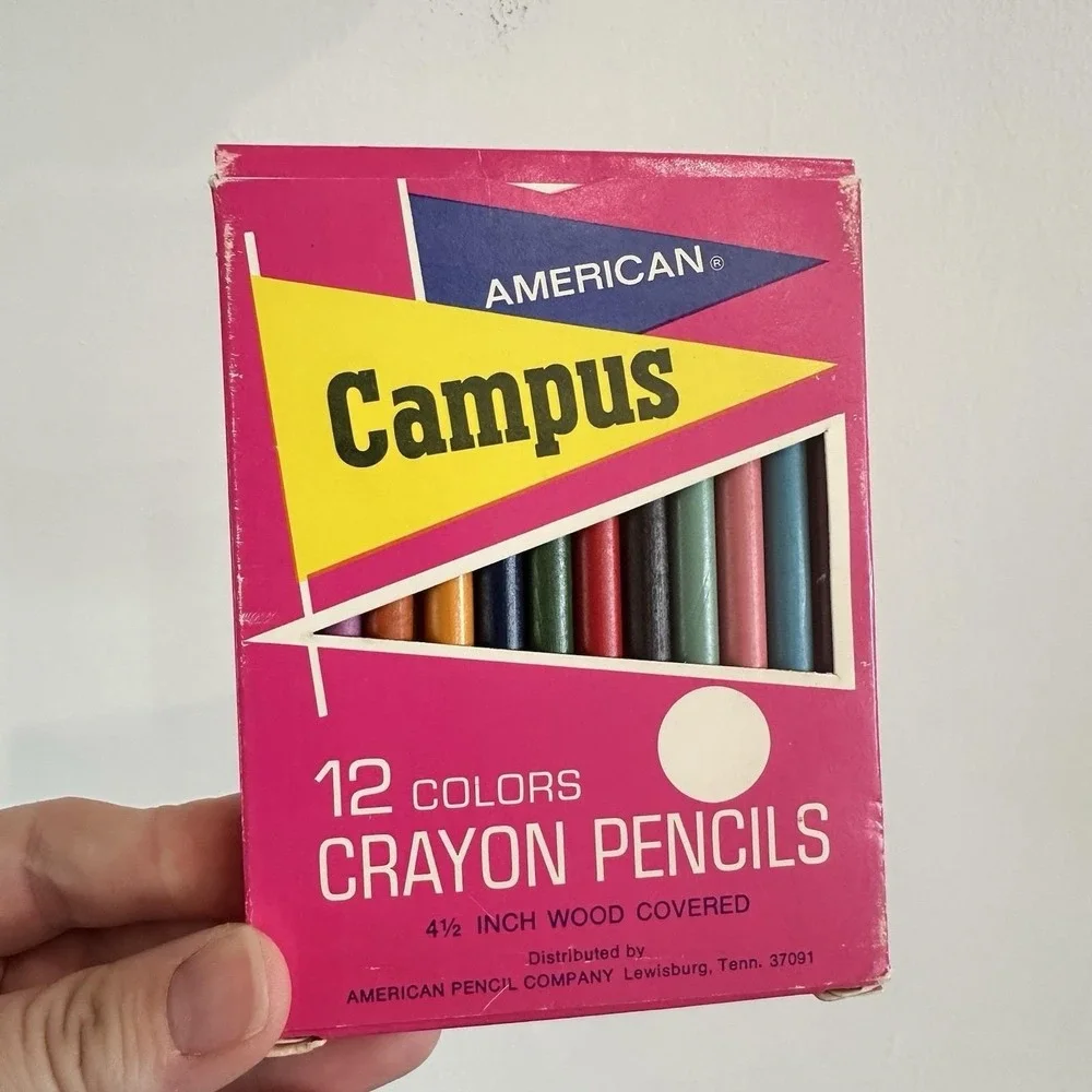 Vintage Crayon Colored Pencils American Campus 12 In Box Wood Covered‎ USA 4.5
